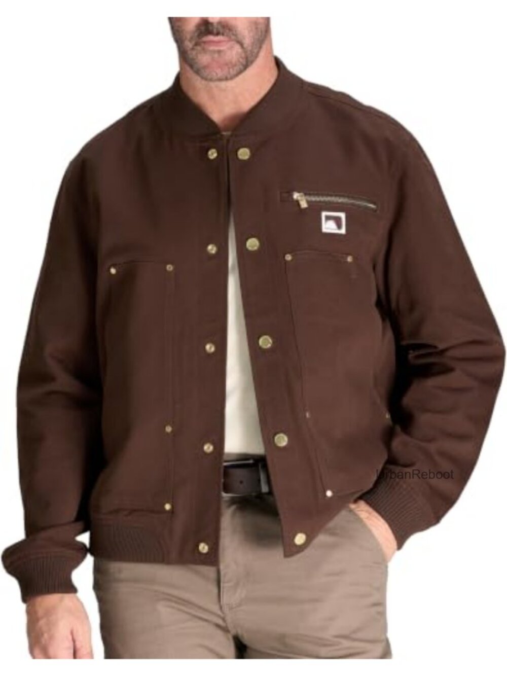 Men's Cotton Canvas Bomber Jacket Workwear Utility Zip Pockets Lightweight